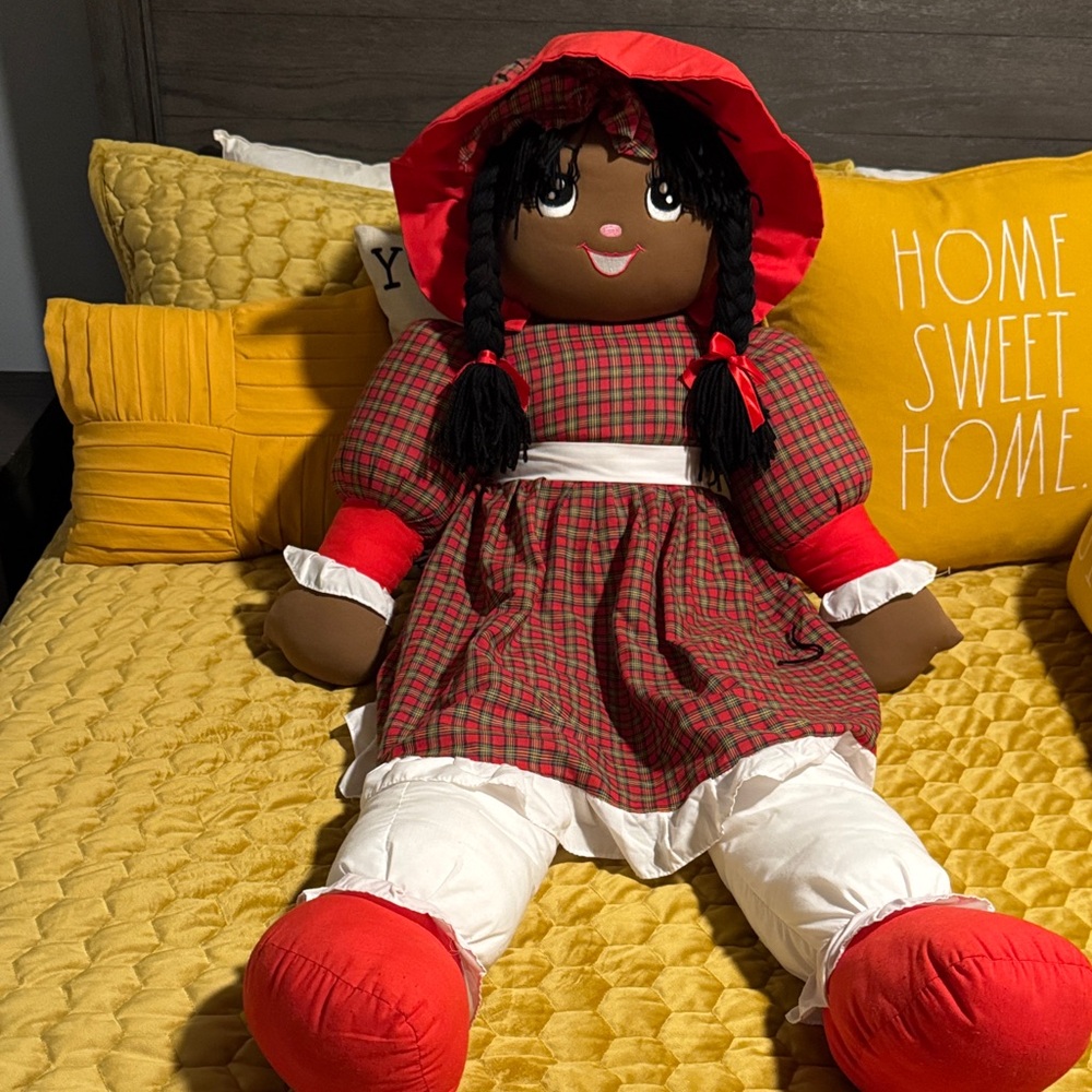Beautiful African American Raggedy  Ann Doll w/Red Plaid Dress & Hat